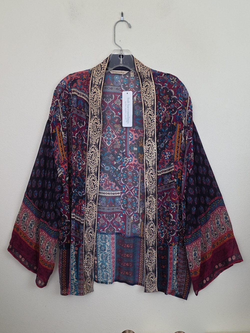 NWT Soft Surroundings Boho Hippie Open Semi-Sheer Multicolored Cardigan M